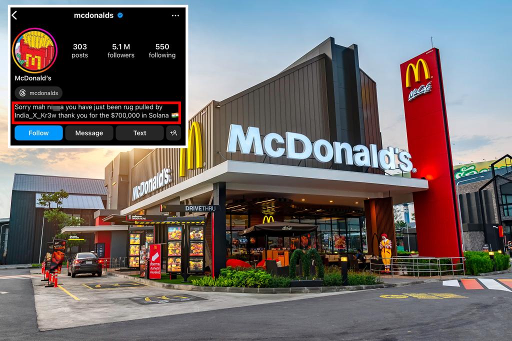 McDonald's Instagram page hacked by crypto fraudsters who claim to have stolen $700,000